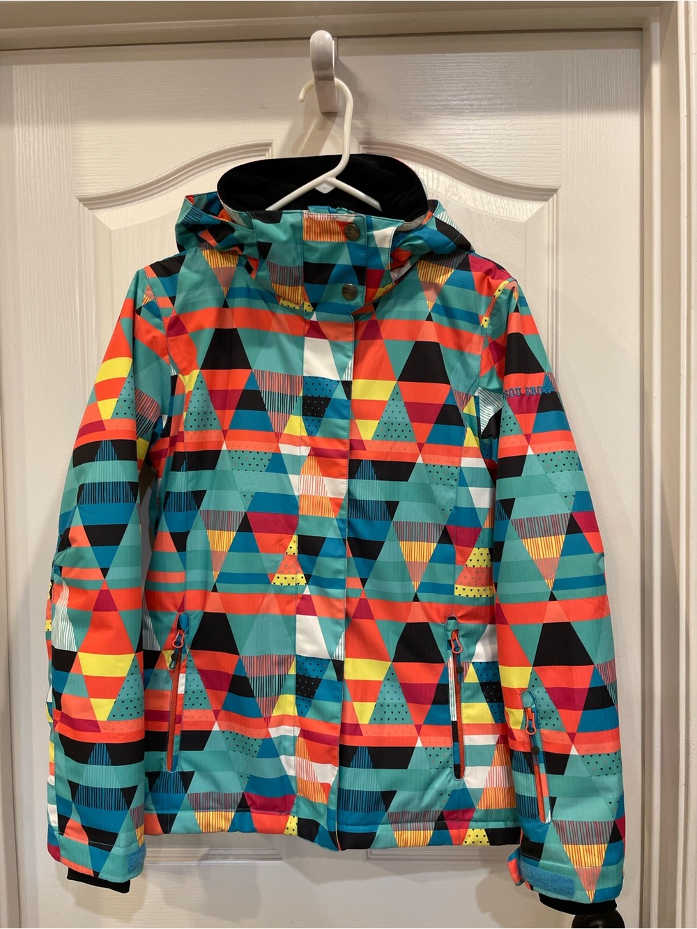 Women's High Windproof Technology Geometric Print Hooded Ski Jacket